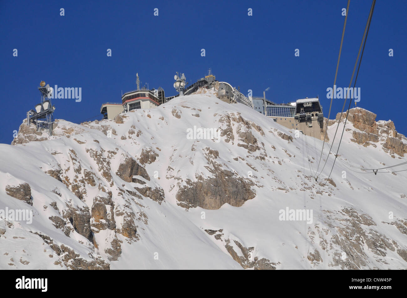 Zugspitze; summit e stazione meteo, in Germania, in Baviera Foto Stock