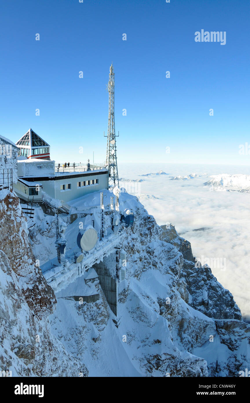 Zugspitze in inverno, stazione meteo, panorama, in Germania, in Baviera Foto Stock