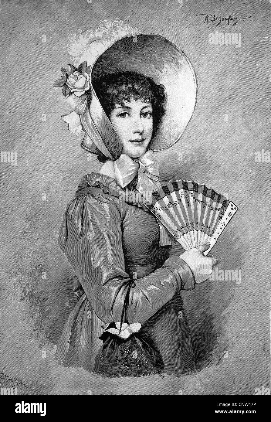 Le donne della moda nel periodo Biedermeier, 1820, storica incisione su legno, 1886 Foto Stock