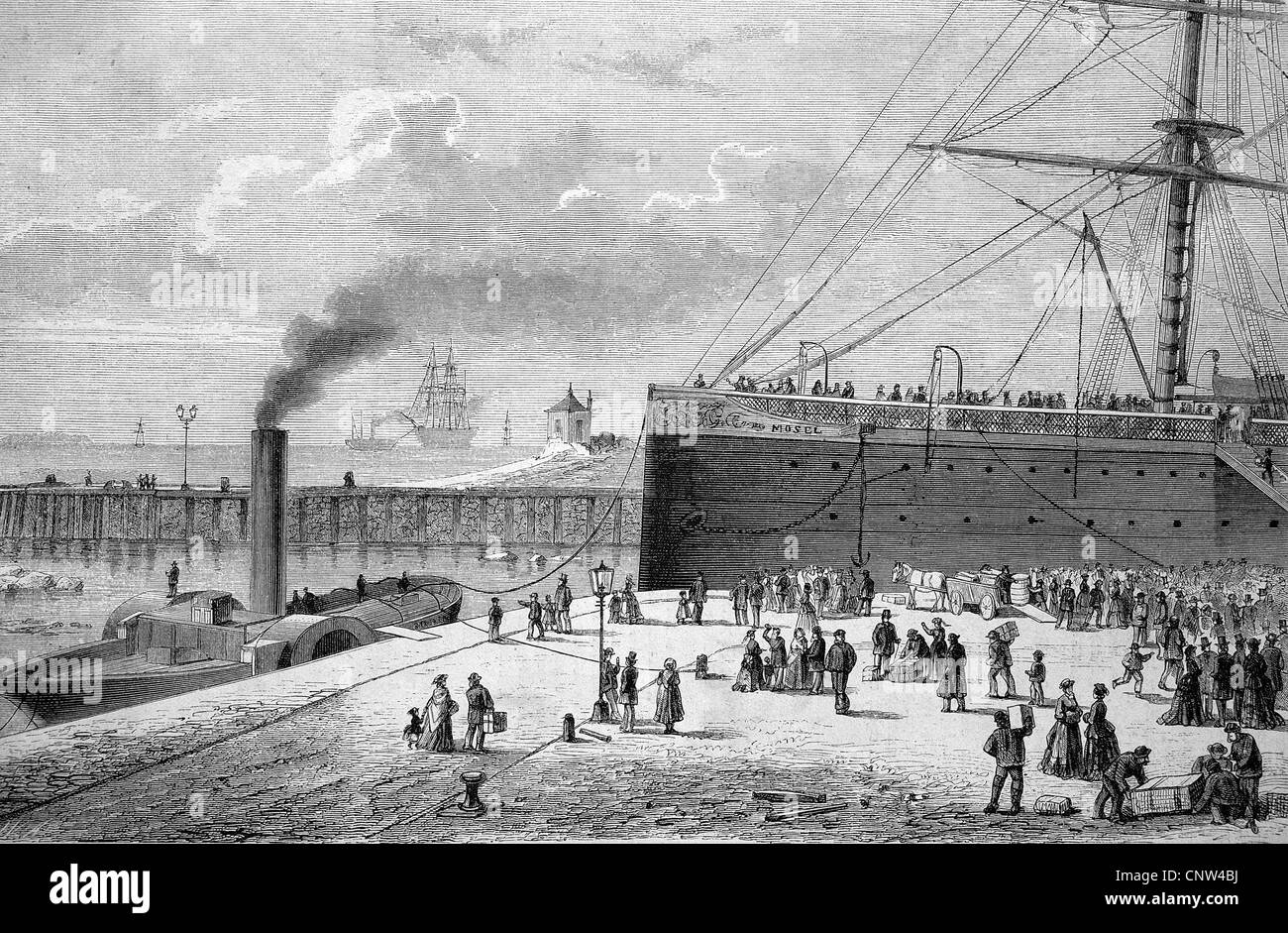 Mosel und Simson navi poco prima del bombardamento dell emigrante nave il 11 dicembre 1875 in Bremerhaven, la frode nel settore delle assicurazioni, hi Foto Stock