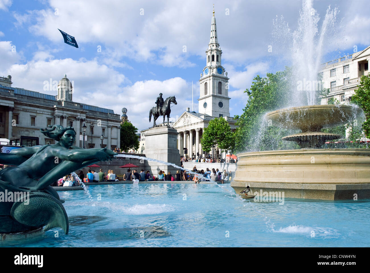 Europa Inghilterra Londra, le fontane di Trafalgar square Foto Stock