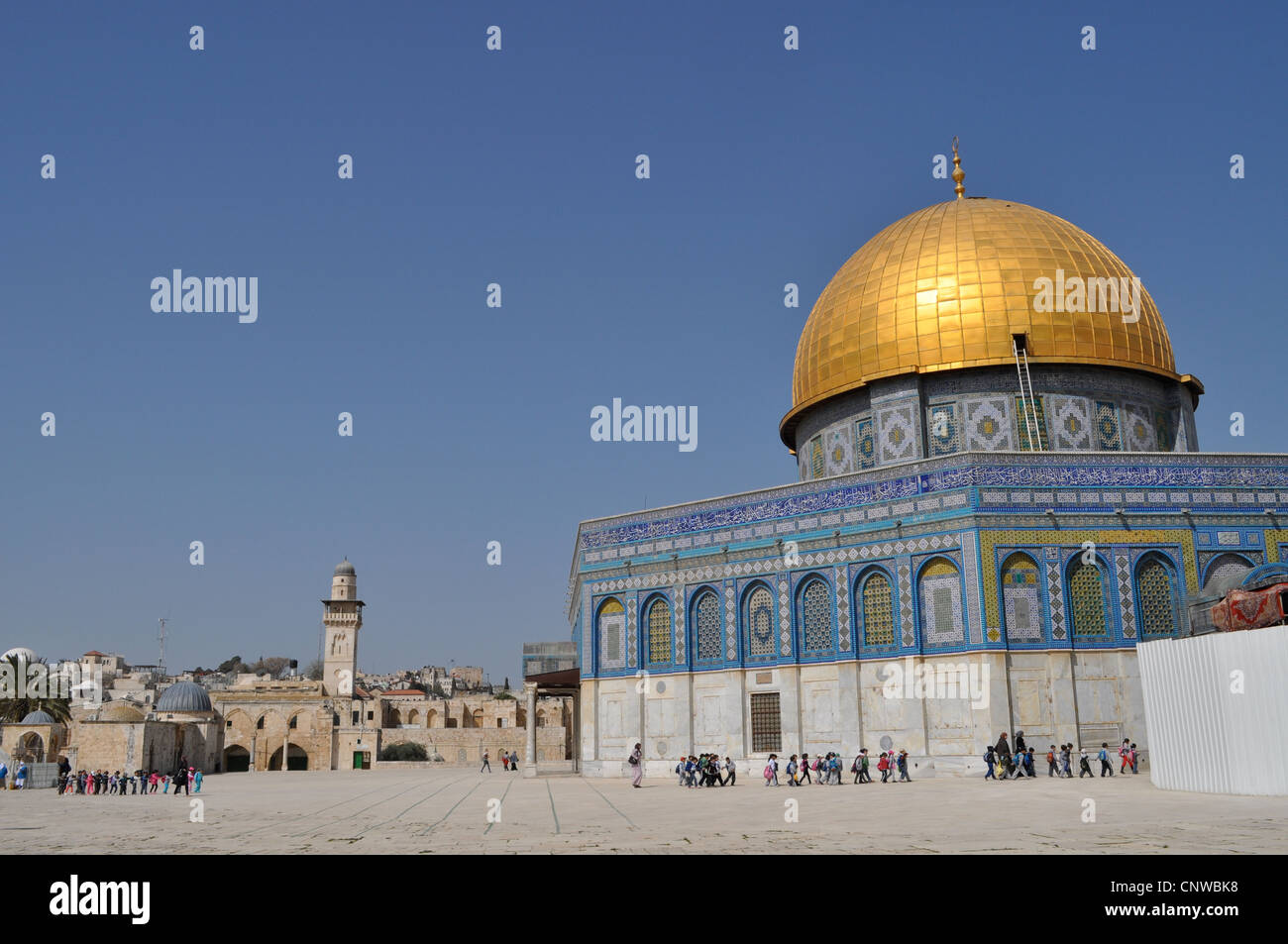 Montagna del Tempio e Cupola della roccia, la moschea Al Aqsa sito, Gerusalemme est, Città Vecchia, disputerà santo sito f Musulmani, Cristiani ed Ebrei Foto Stock