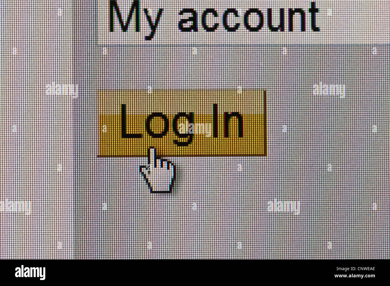 Log in pulsante sul sito web Foto Stock
