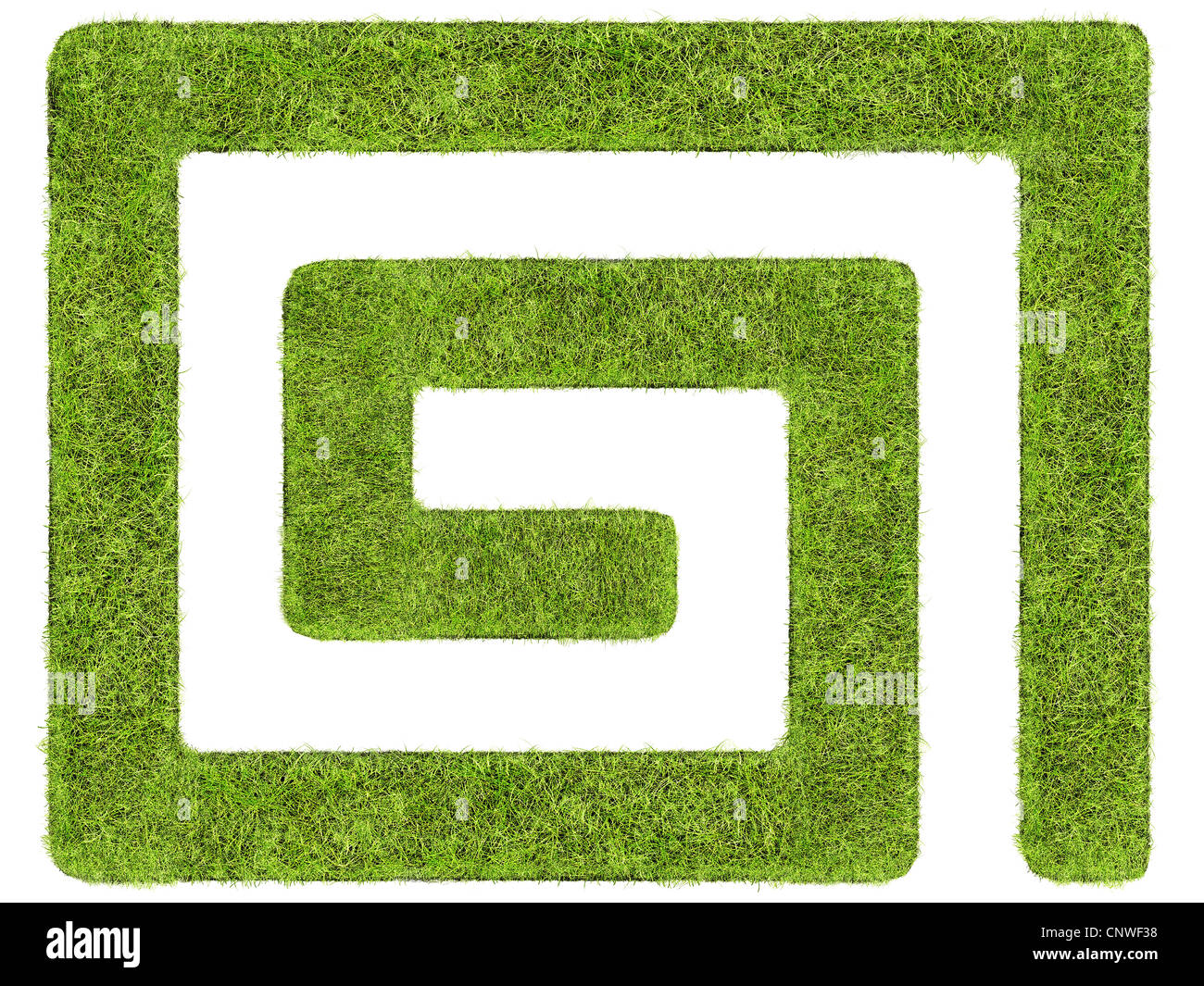 Labirinto formato da erba bella ripresa dall'alto su bianco Foto Stock