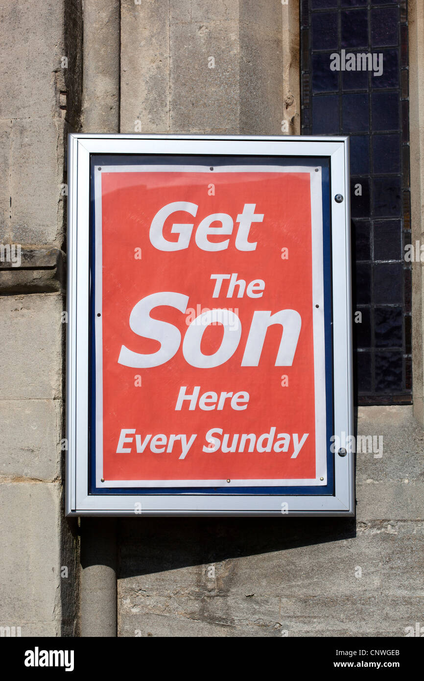 "Ottenere il figlio qui ogni domenica in chiesa segno Foto Stock
