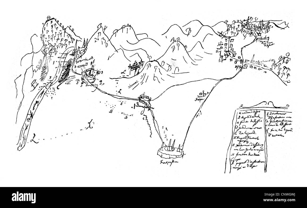 Guerra della successione austriaca 1740 - 1748, scetch di re Federico II 'il Grande' di Prussia per la sua invasione della Slesia, 1740, Additional-Rights-Clearences-non disponibile Foto Stock