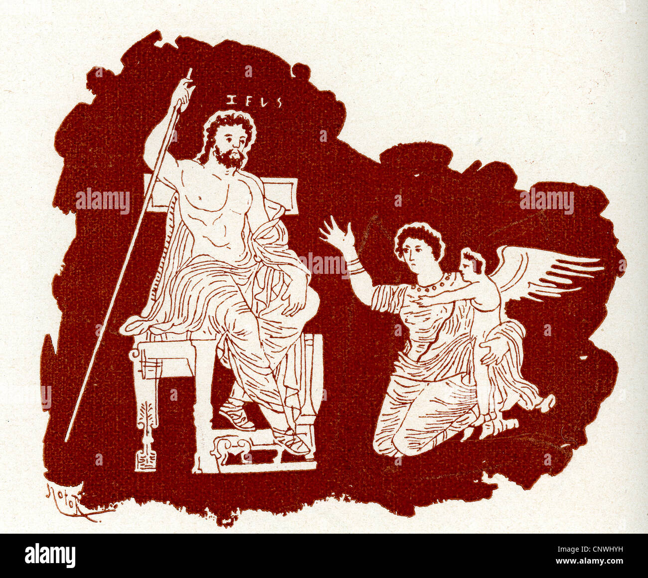 Zeus giudizio su Icaro, nello stile della Grecia antica Foto Stock