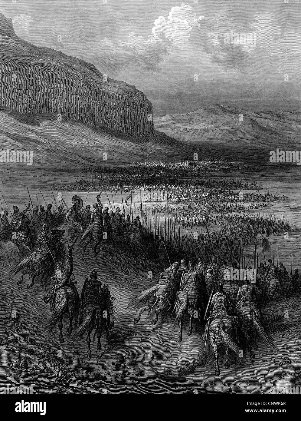 Medioevo, crociate, Reconquista, Battaglia di Las Navas de Tolosa, 16.7.1212, incisione su legno da A. Doms dopo il disegno di Gustav Dore, "Histoire des Croisades' da Joseph Francois Michaud, 1875, artista del diritto d'autore non deve essere cancellata Foto Stock