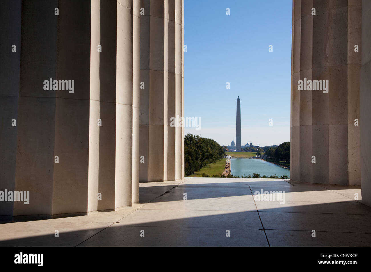 Il Monumento a Washington dal Lincoln Memorial Foto Stock