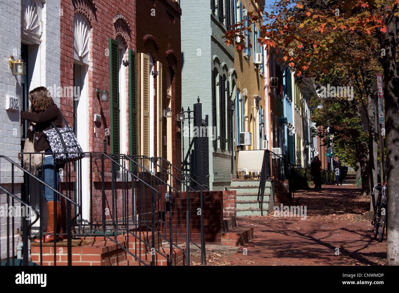 Viste lungo 36th Street in Georgetown Foto Stock