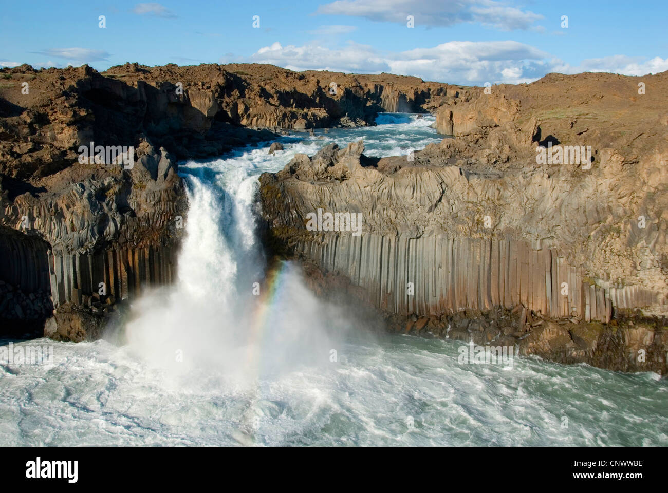 La cascata "Aldeyjarfoss' del fiume Skjlfandafljt, Islanda, Sprengisandsleid, Sprengisandur Hochlandstrasse F26 Foto Stock