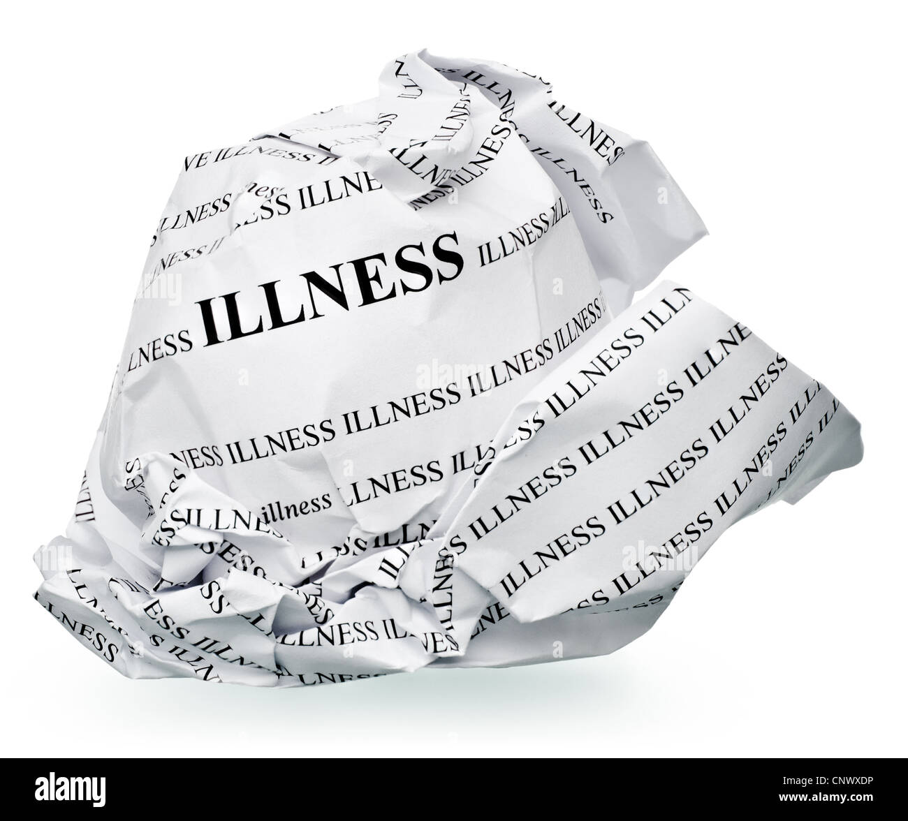 Palla di carta con il testo ' malattia ' e percorso di clipping su sfondo bianco Foto Stock