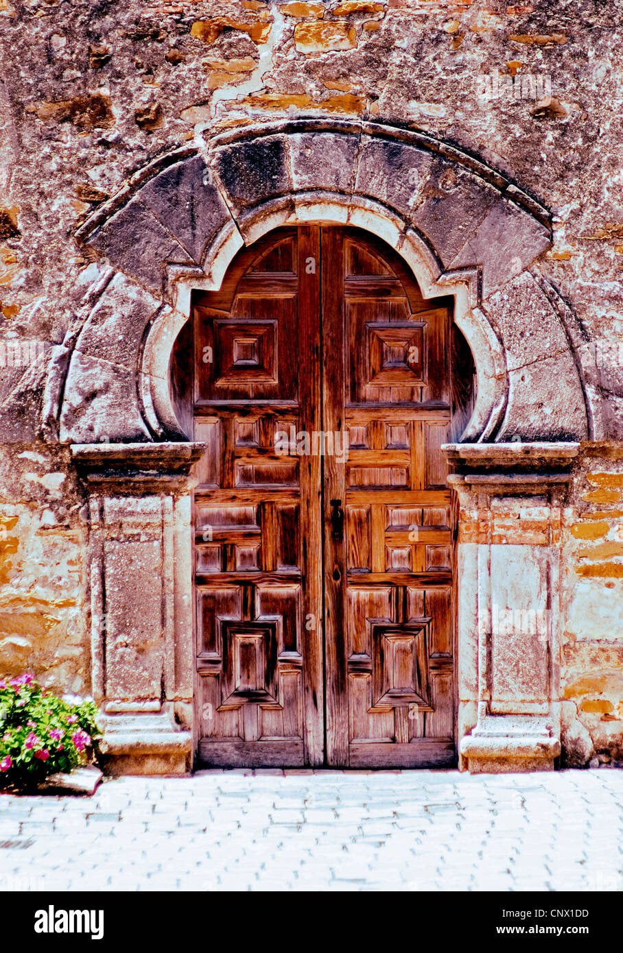 Dettaglio della porta da Mission Espada in San Antonio TX. Foto Stock
