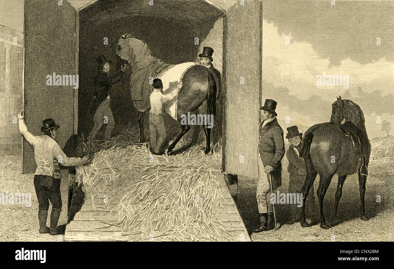 Circa 1870 incisione, corsa di cavalli Van. Foto Stock