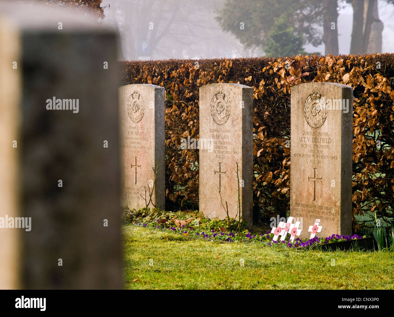 Tombe di soldati uccisi in operazione contro il Rjukan acqua pesante impianto nel cimitero di Stavanger, Norvegia Foto Stock