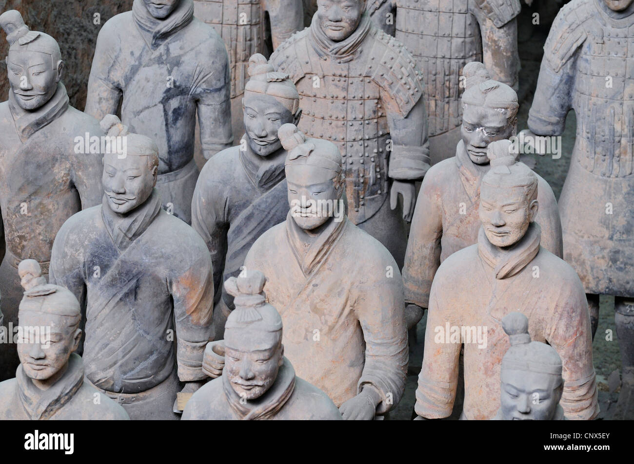 I Guerrieri di Terracotta. Fanti dalla regione sepolta di esercito funerario a Xian, provincia di Shaanxi, Cina. Foto Stock