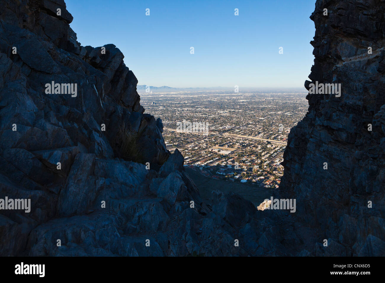 Phoenix, Arizona visto dalla cima del Picco Piestewa. Foto Stock
