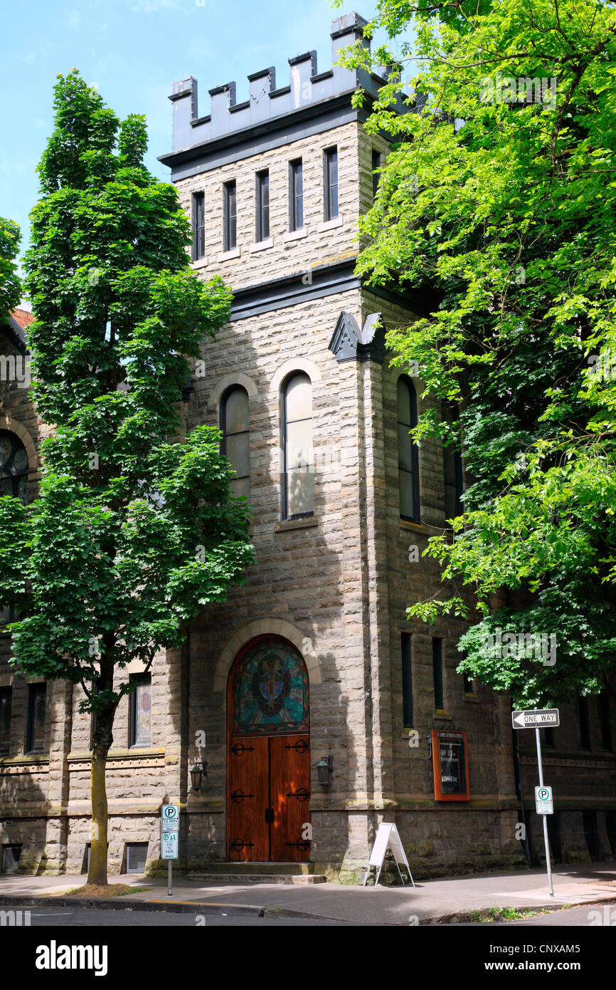 Chiesa luterana di ingresso ad angolo, Portland o. Foto Stock