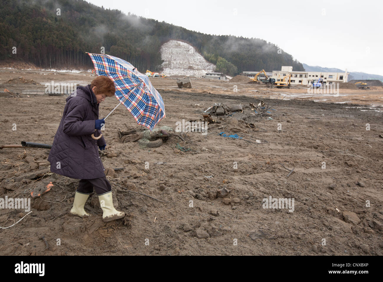 74 Bambini & dieci insegnanti hanno perso la vita a causa del maremoto che ha seguito il terremoto del 11marzo2011, a scuola Okawa, Giappone. Foto Stock