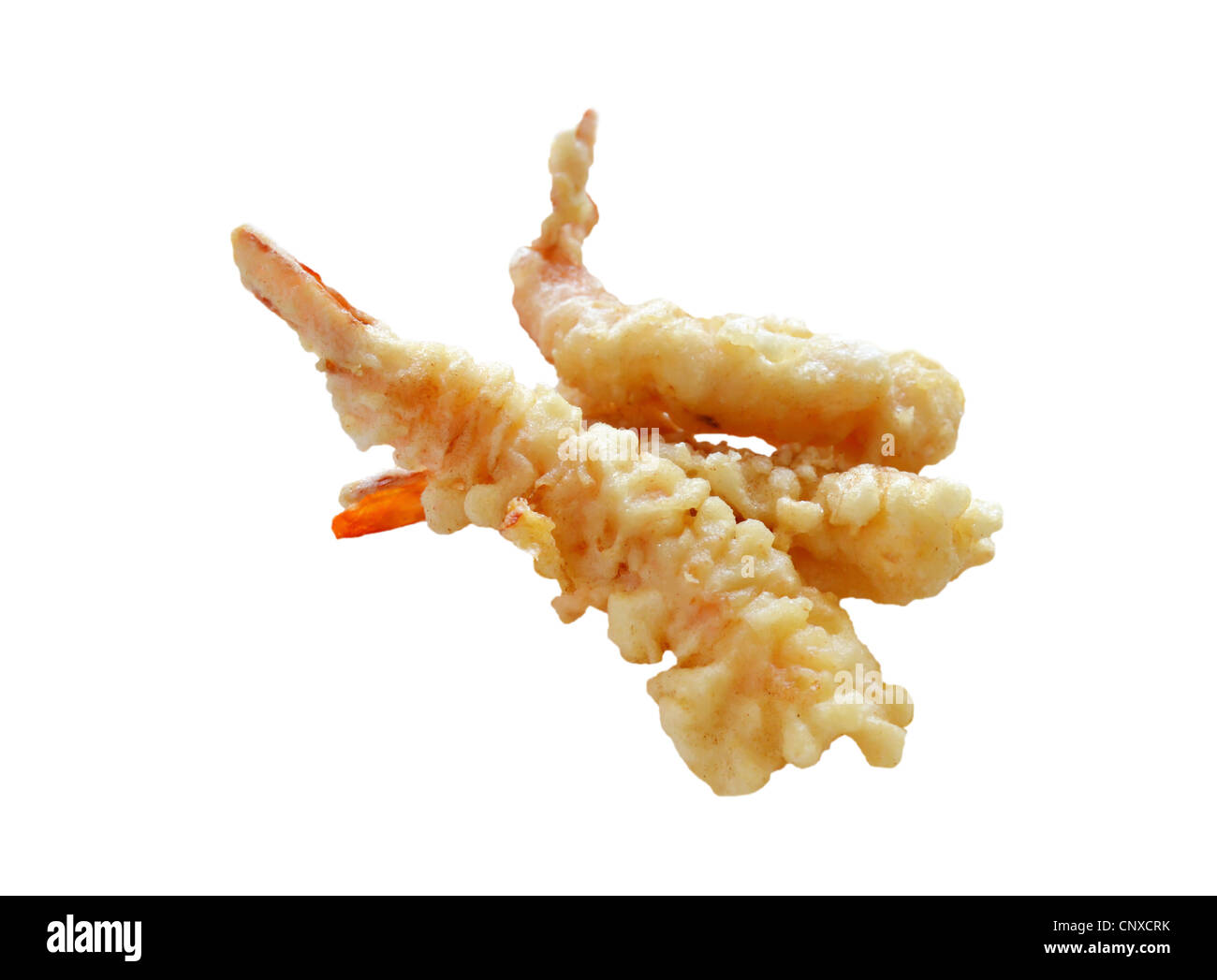 Gamberi fritti, tempura cucina giapponese su bianco Foto Stock