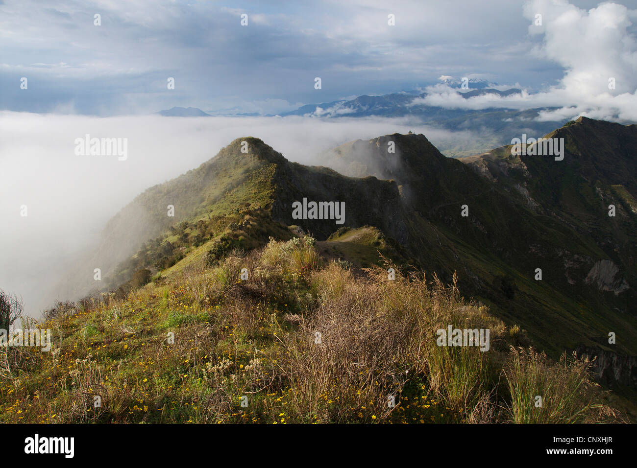 Il bordo del Cratere del Quilotoa Laguna, Ecuador, Otavalo Foto Stock