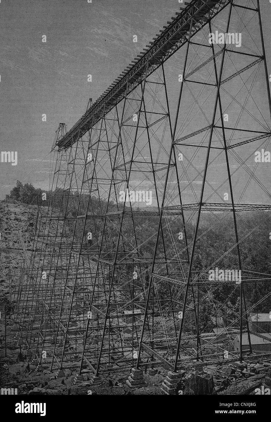 Ponte Kinzua, Kinzua viadotto vicino a Alton, Pennsylvania, Stati Uniti d'America, USA, storica incisione, 1883 Foto Stock