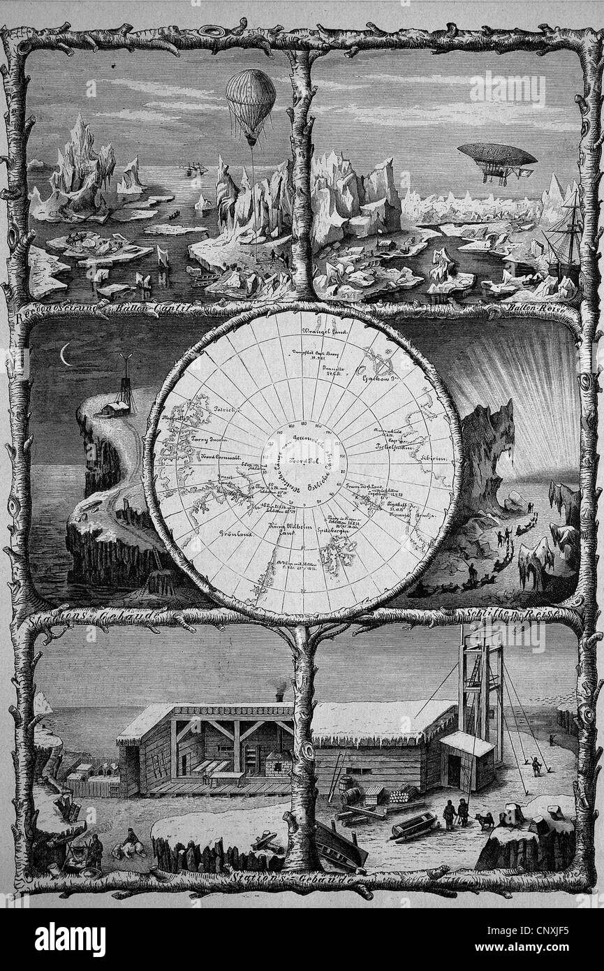 Presentazione della conquista del Polo Nord, storica incisione, 1883 Foto Stock