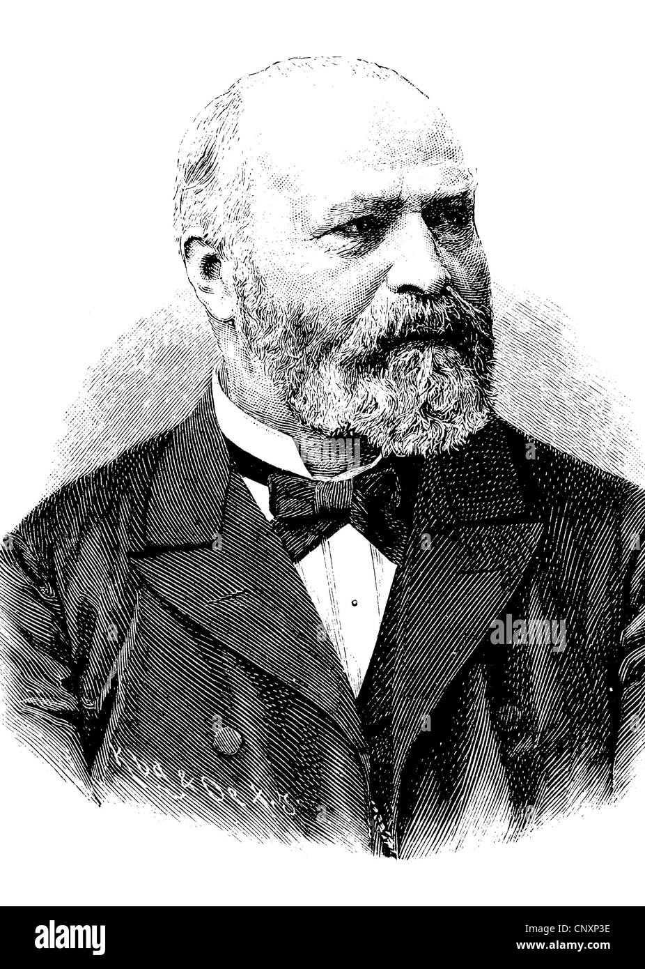 Johann Bernhard Aloys Gudden, dal 1875, Ritter von Gudden, 1824 - 1886, un medico tedesco, storica incisione, circa 1885 Foto Stock