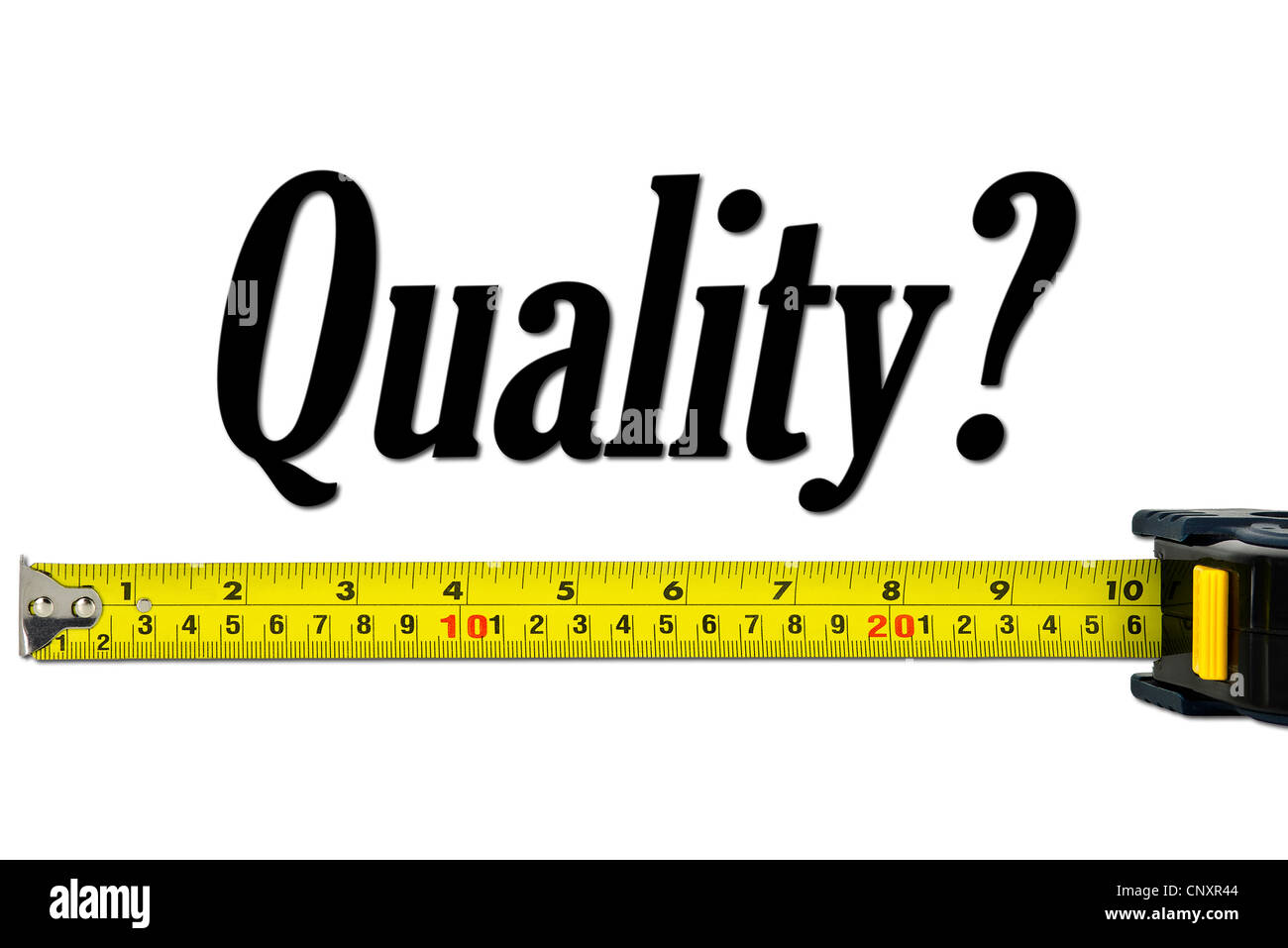 Il controllo di qualità e il concetto di misurazione con un metro a nastro Foto Stock