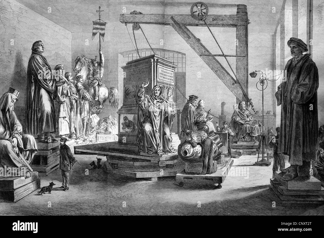 Luther Memorial nella Ziseliersaal, una sala in Lauchhammer arte fonderia, incisione storica, 1888 Foto Stock
