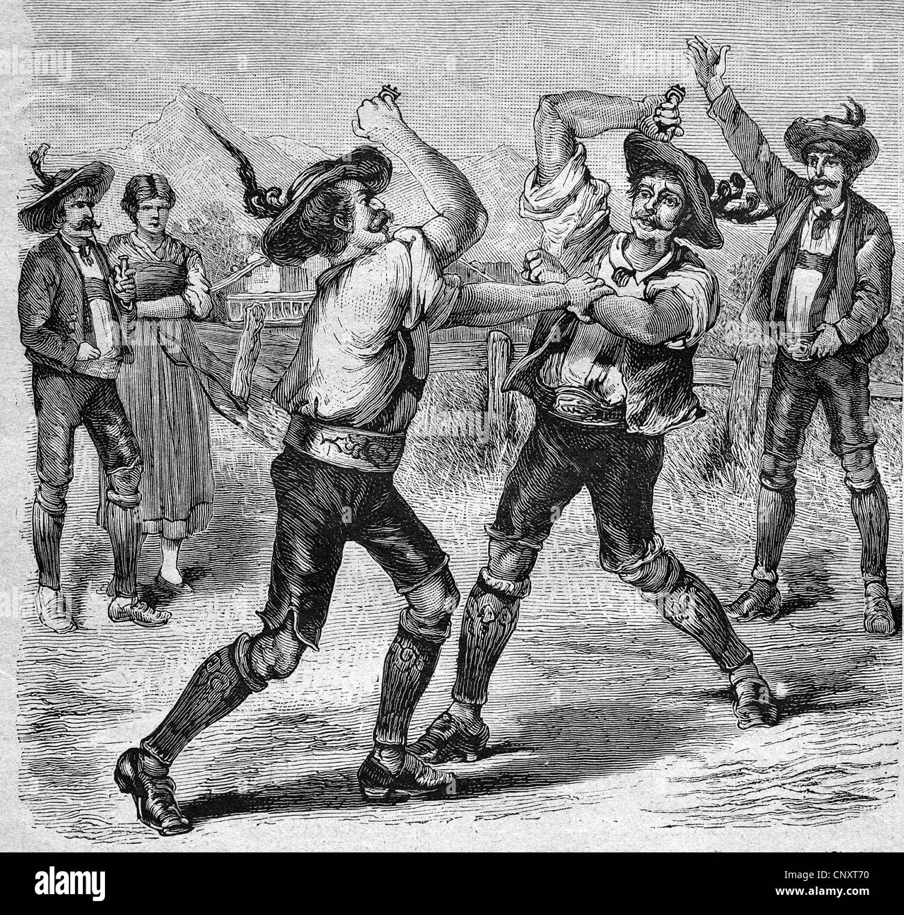 Pugni con brass knuckles in Tirolo, storica incisione, 1888 Foto Stock