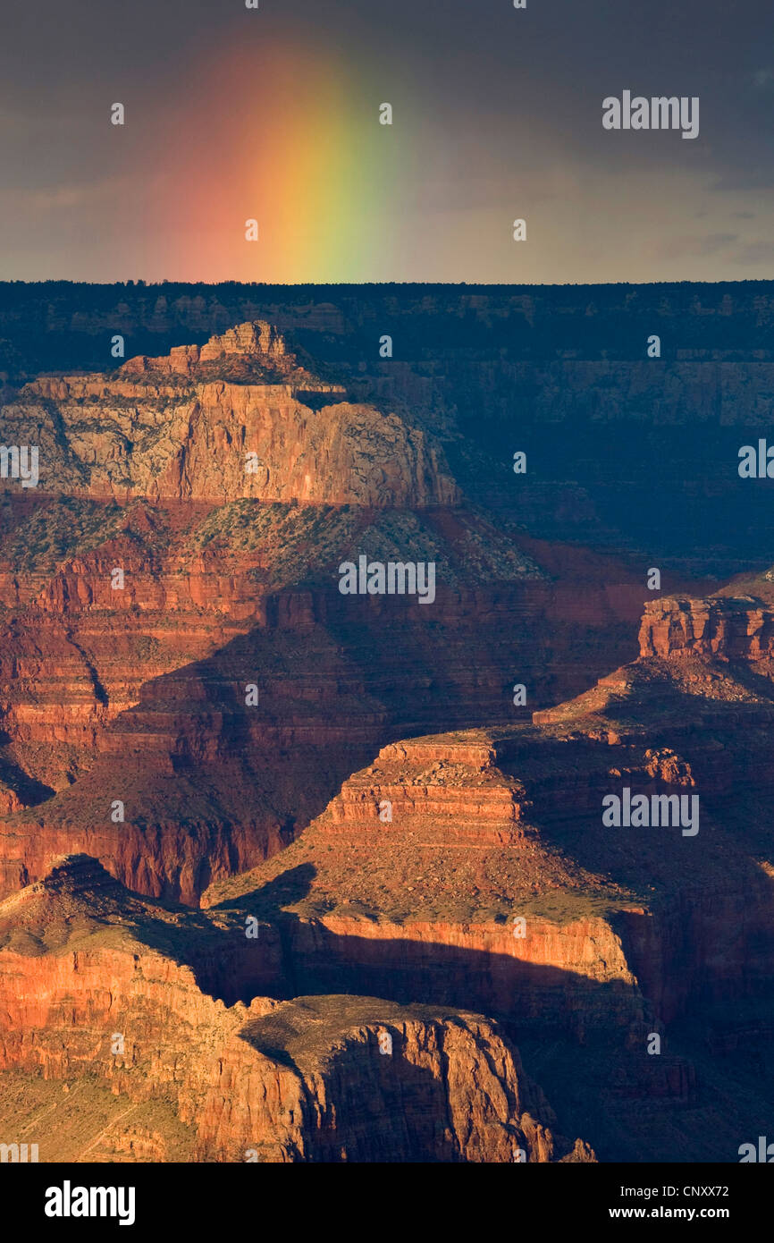 Rainbow e thunderclouds oltre il bordo settentrionale del Grand Canyon , STATI UNITI, Arizona, il Parco Nazionale del Grand Canyon Foto Stock