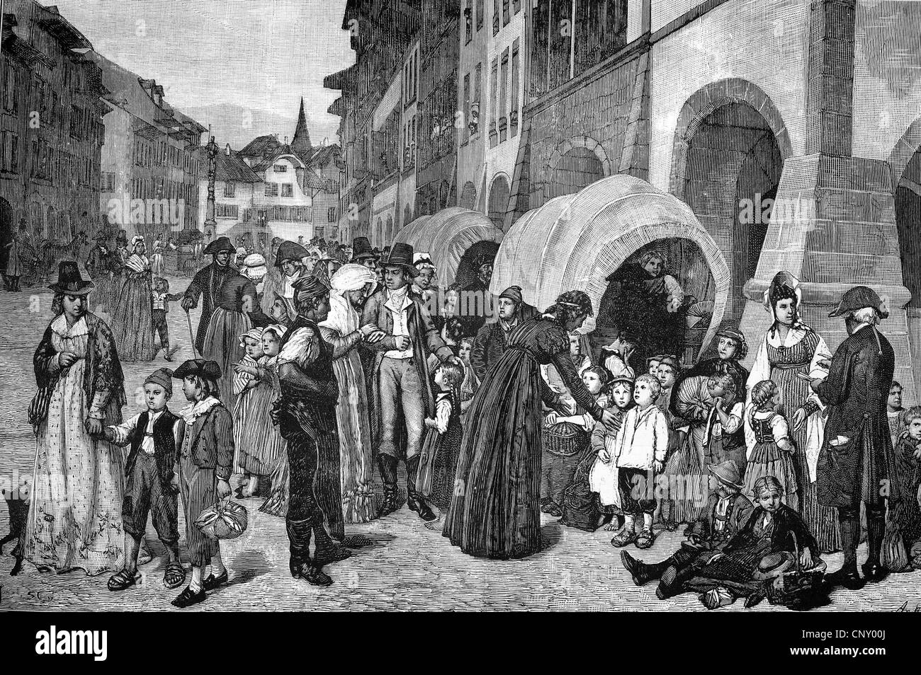 Emigranti francesi, 1793, raccogliere a Berna Foto Stock