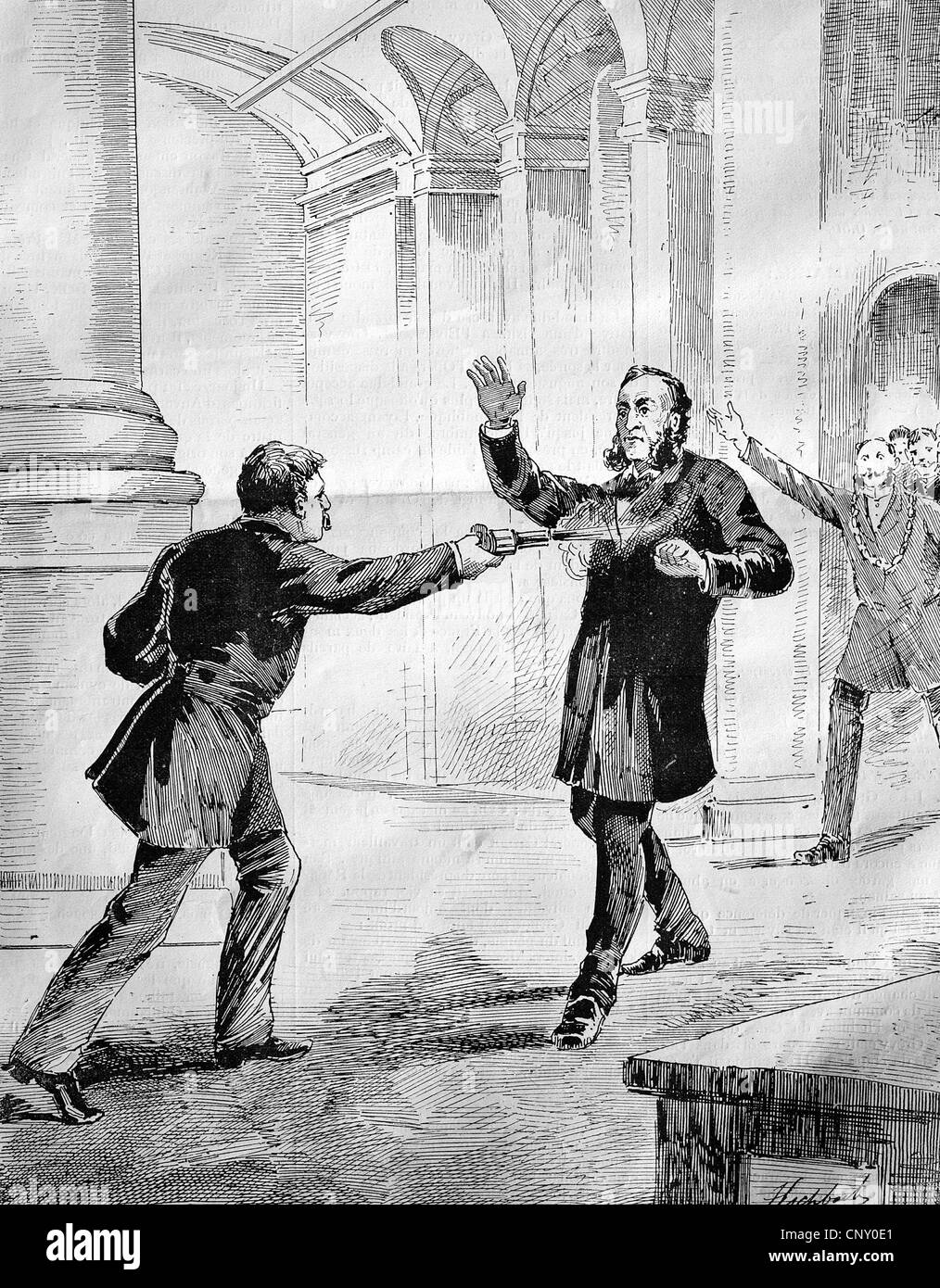 Tentativo di assassinio di Jules Ferry (1832-1893), un francese il ministro-presidente Foto Stock