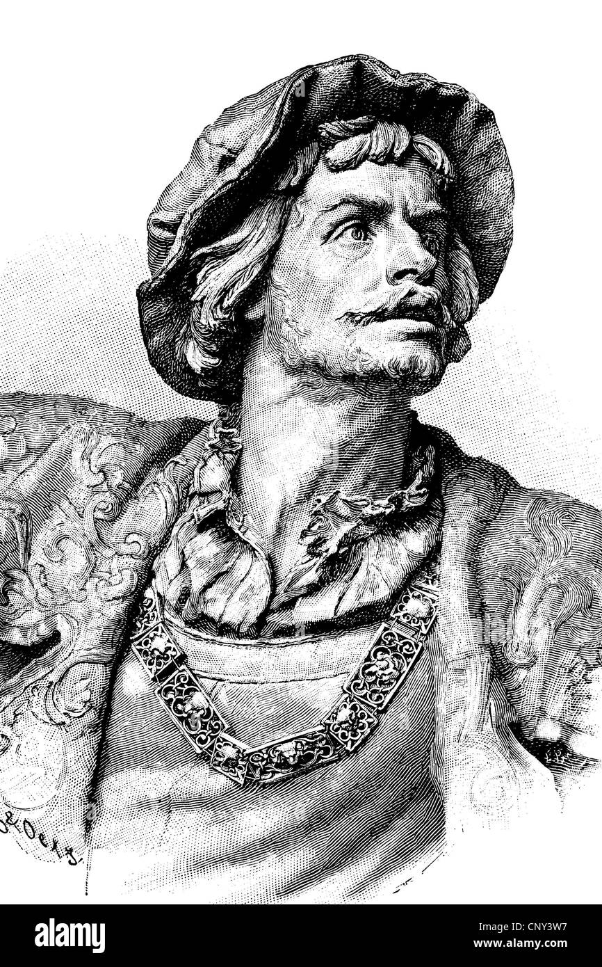 Ulrich von Hutten, 1488 - 1523, umanista, considerato il primo libero cavaliere imperiale del Sacro Romano Impero, storico illustrat Foto Stock