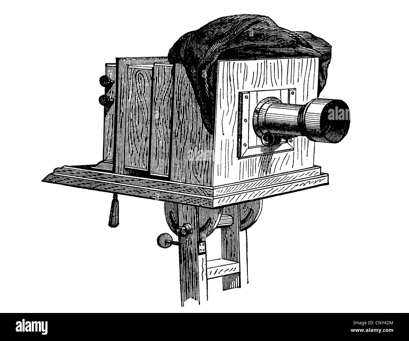 Fotocamera fotocamera piastra, storica incisione su legno, circa 1888 Foto Stock