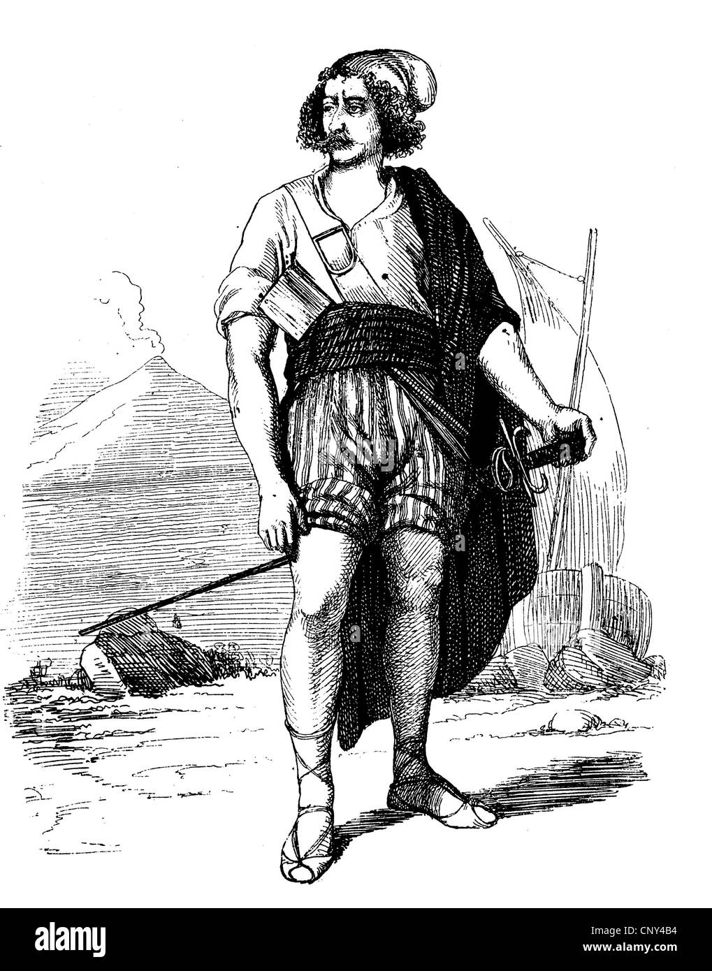 Tommaso Masaniello, Tommaso Aniello, 1620 - 1647, il principale leader della rivolta di Napoli nel 1647, storica incisione su legno, Foto Stock