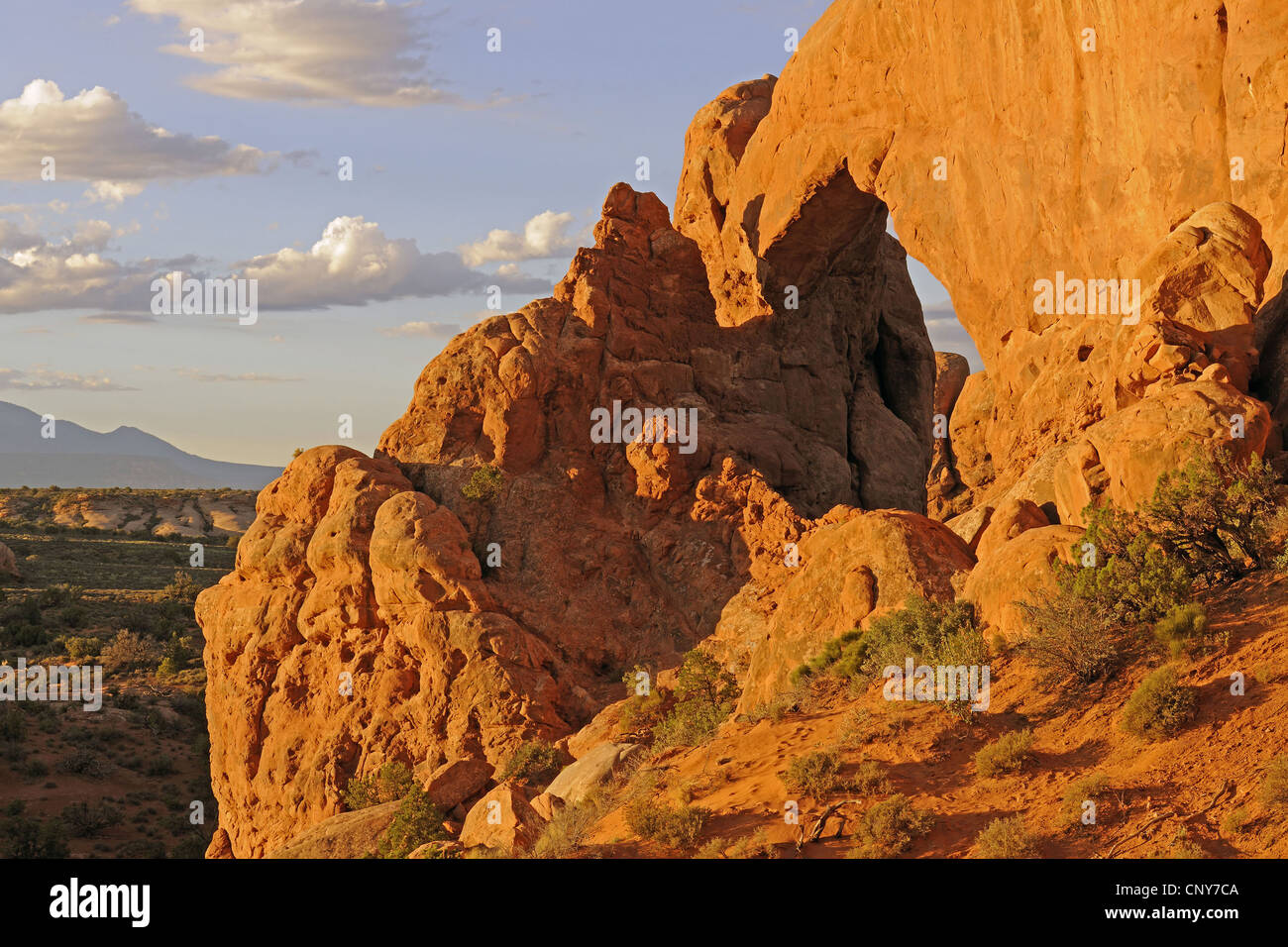 Alba alla finestra del Sud, STATI UNITI D'AMERICA, Utah, Parco Nazionale Arches Foto Stock