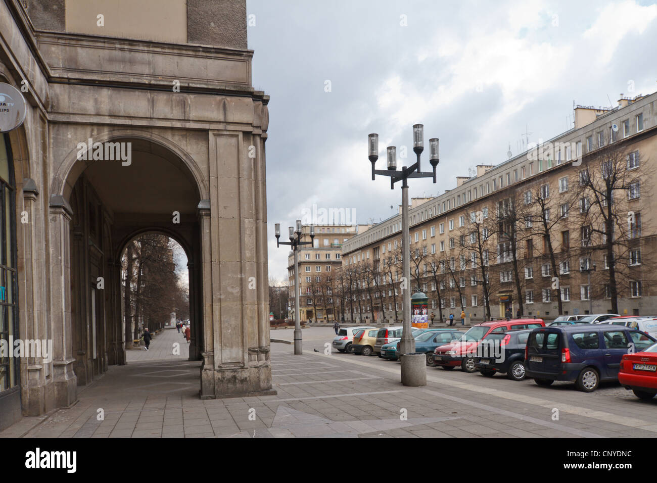 Il socialista architettura realista di Nowa Huta - un quartiere e le attrazioni turistiche di Cracovia. La Polonia. Foto Stock