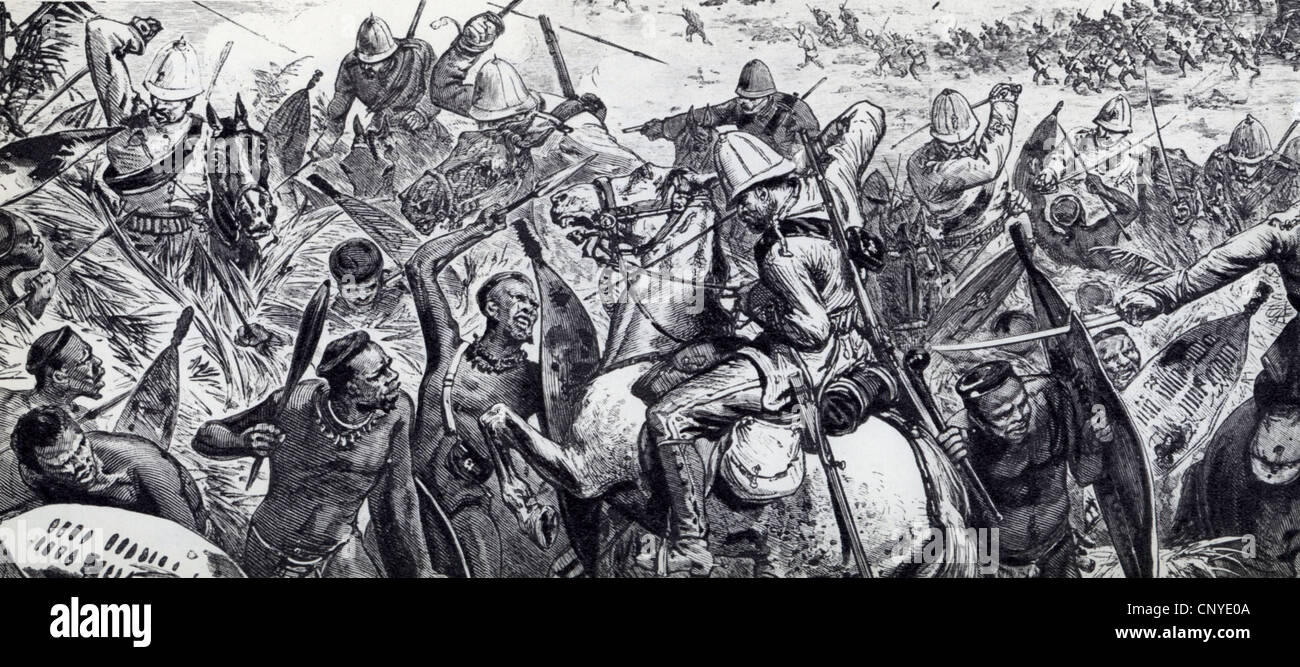 Battaglia di GINGINHLOVE 2 Aprile 1879 - Chelmsford's British colonna di sfiato sconfiggere un Zulu impi Foto Stock