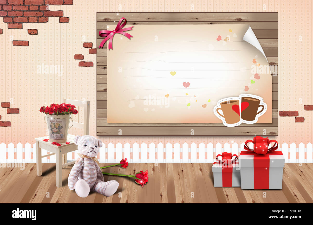 La lettera d'amore pensione con Teddy bear e regalo Foto Stock