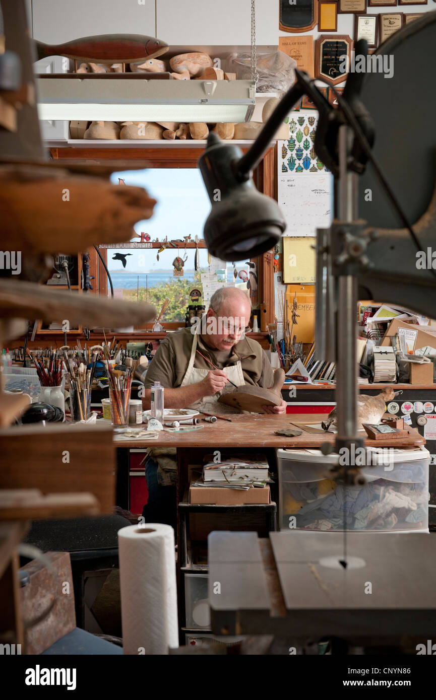 Vernici uomo decoy anatra alla perfezione realistici. Foto Stock