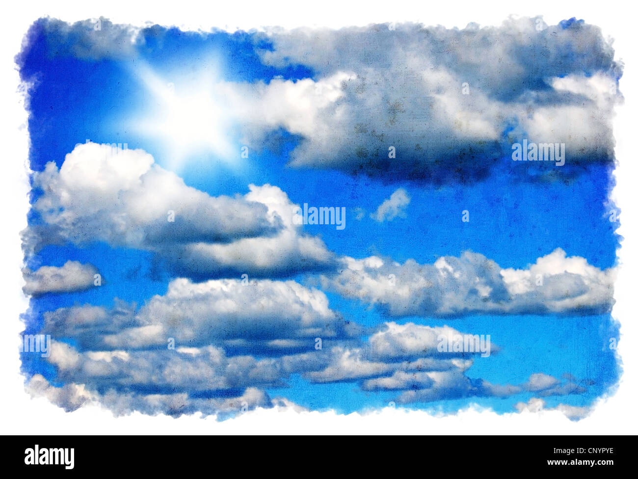 Grunge sfondo cielo con il vecchio texture & bright sun Foto Stock