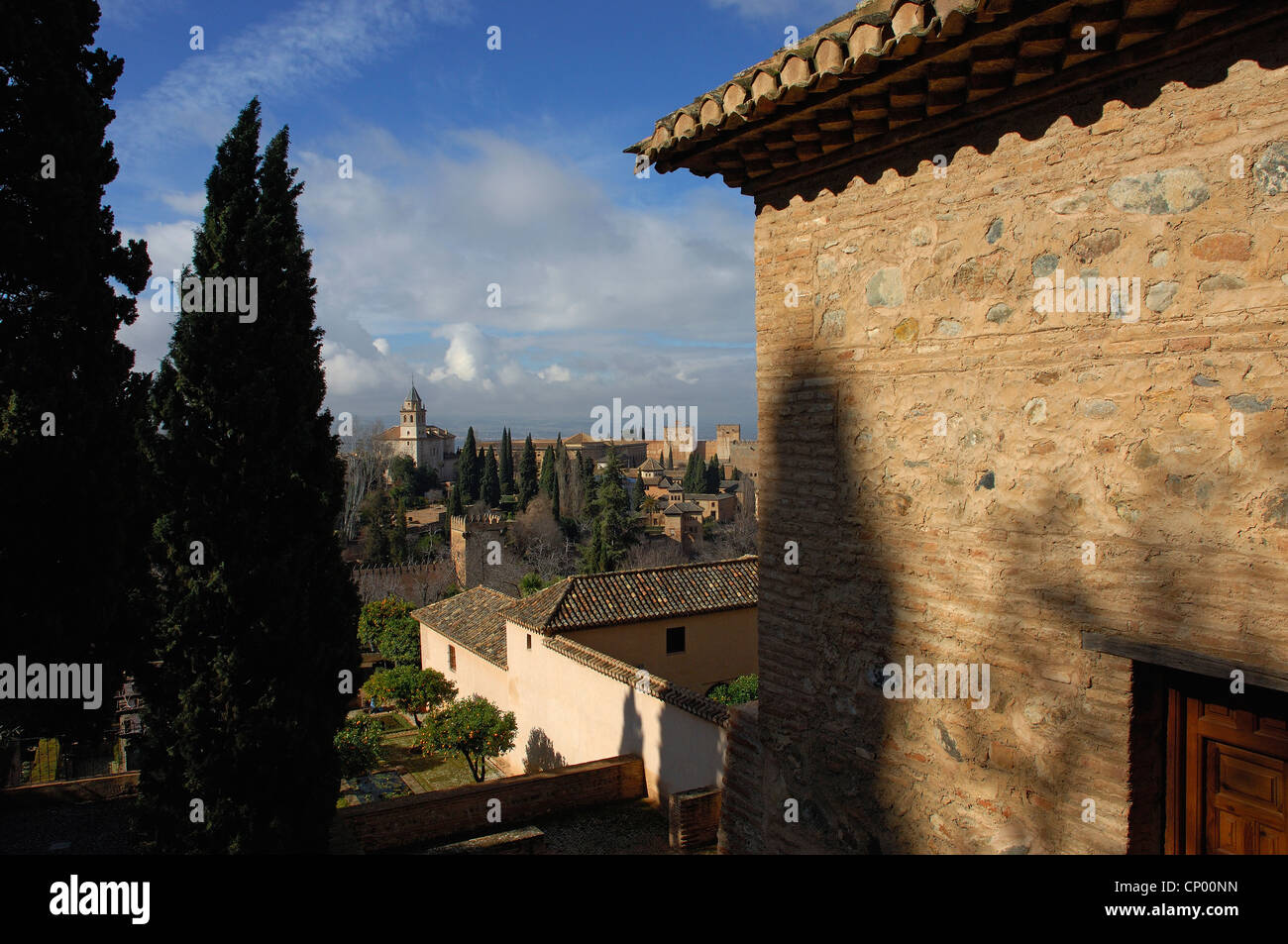 Dettaglio dall'Alcazaba o la cittadella dell'Alhambra Palace, Granada, Spagna Foto Stock