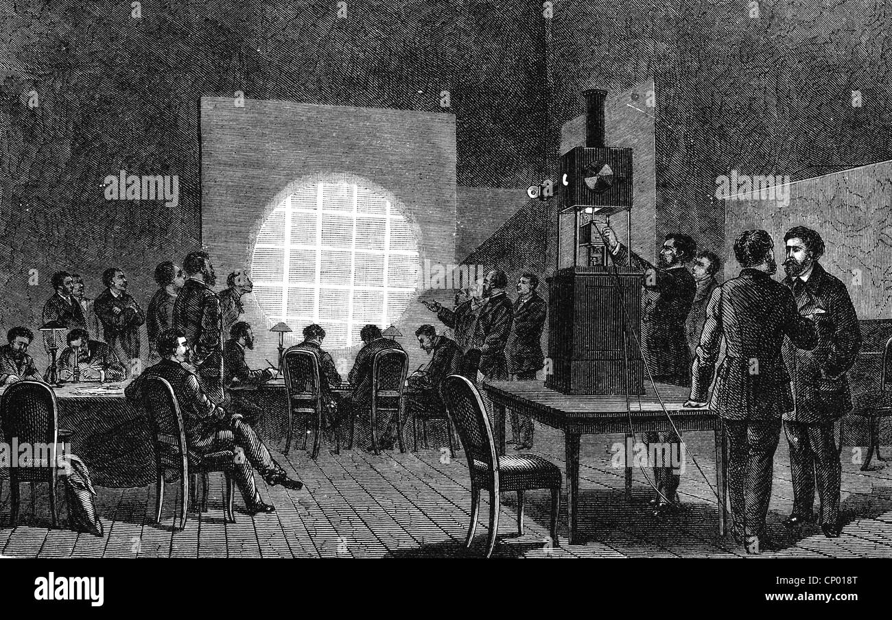 Spionaggio, messaggi, proiezione di spedizioni telegrafiche su microfilm durante l'assedio di Parigi, 1870/1871, diritti aggiuntivi-clearences-non disponibile Foto Stock