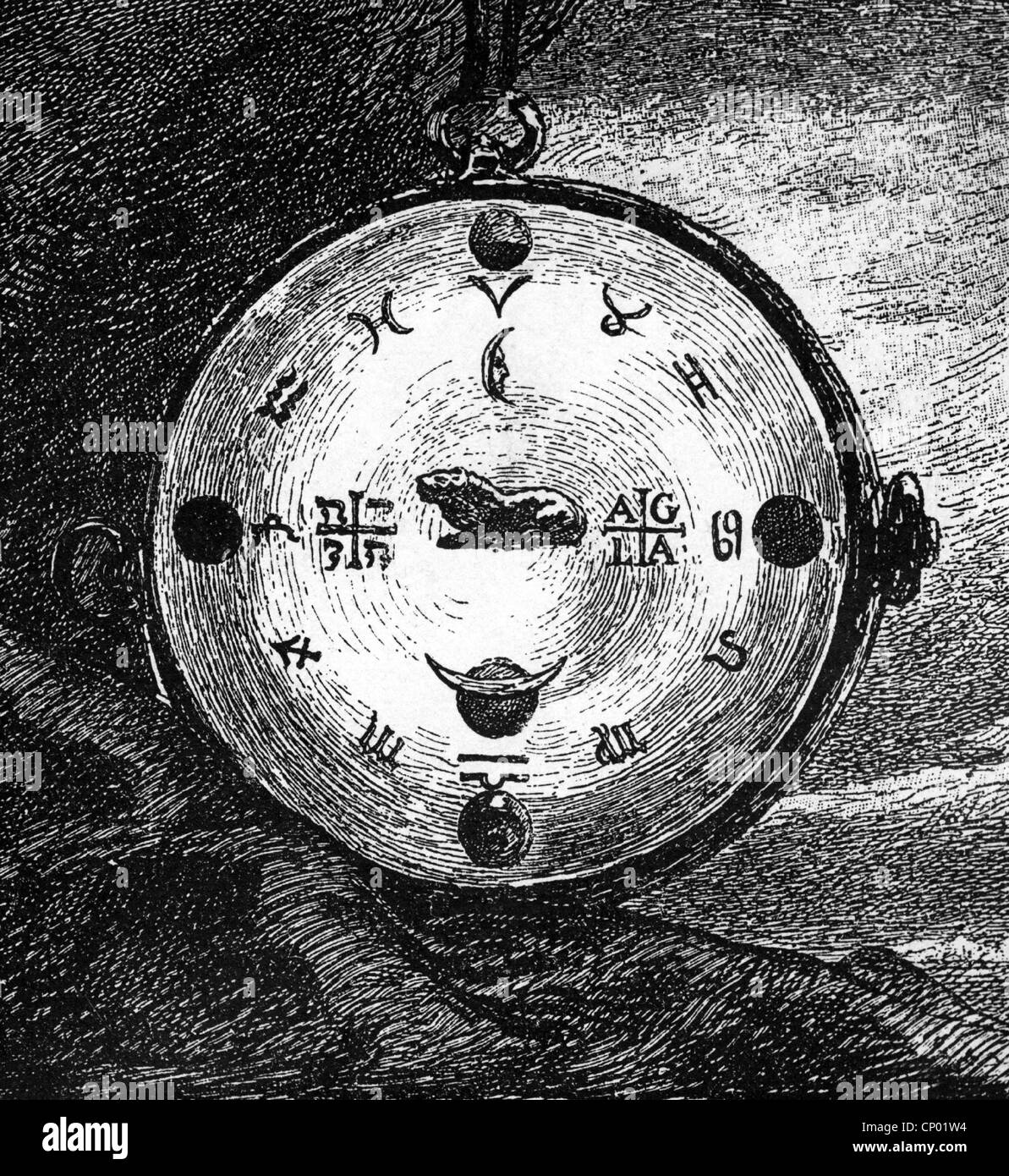 Astrologia, oroscopo, per Albrecht von Wallenstein dall'astronomo Johannes Keplero, amuleto in oro e con pietre preziose, 1609, Additional-Rights-Clearences-non disponibile Foto Stock