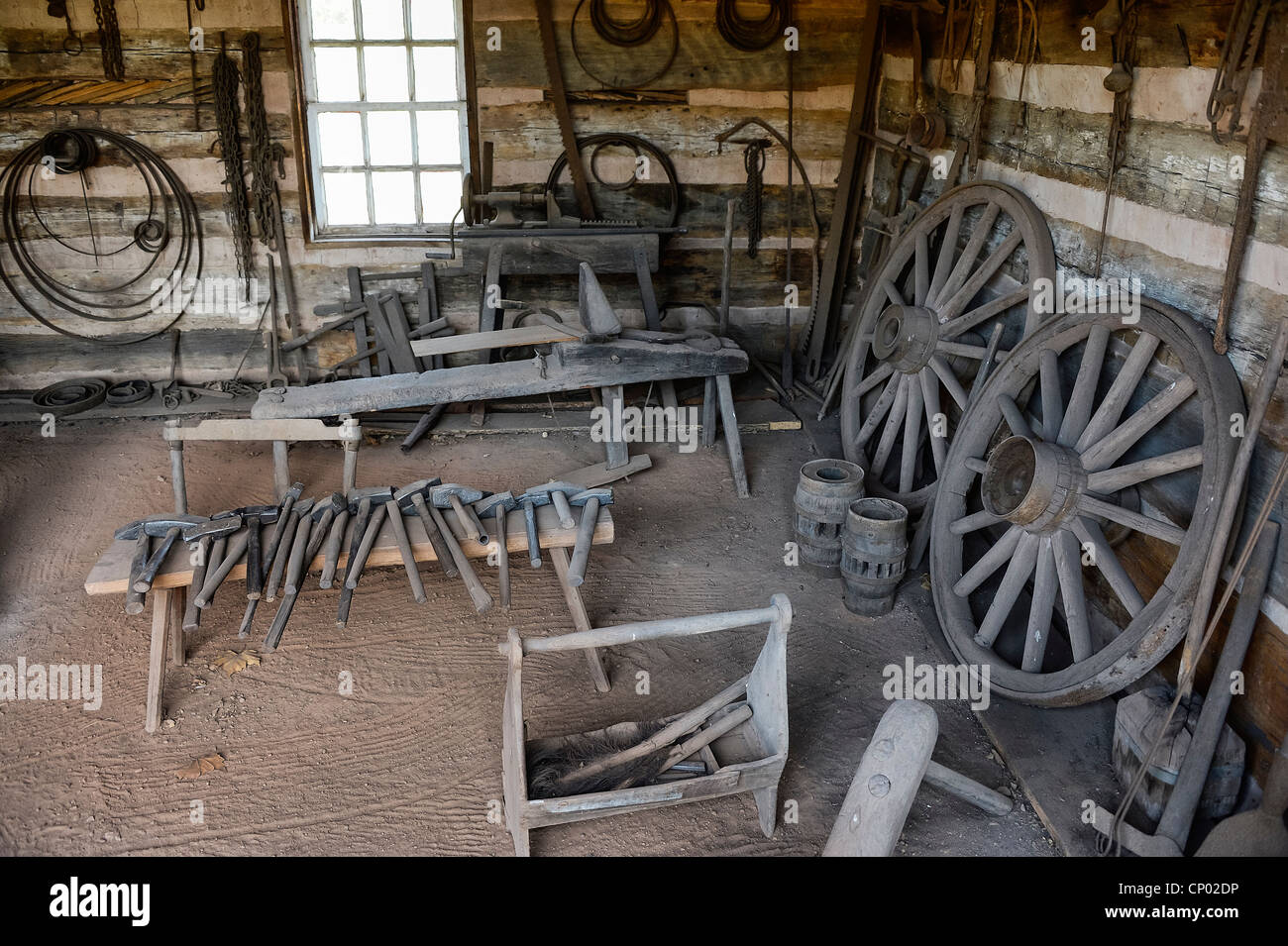 Negozio di fabbro, Danial Boone Homestead, Birdsboro, Pennsylvania, STATI UNITI D'AMERICA Foto Stock