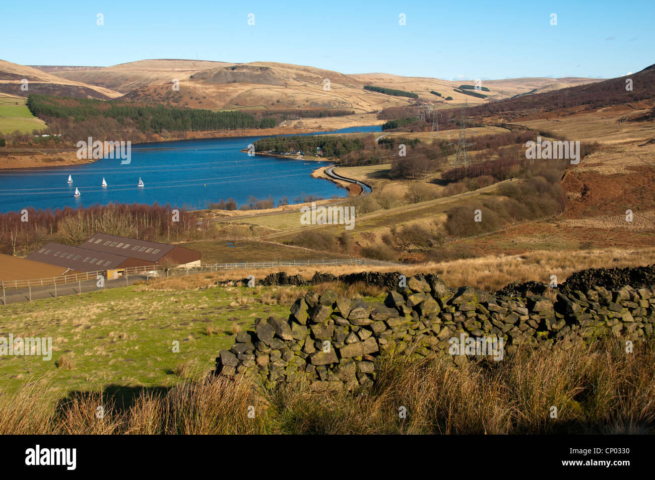 Serbatoio Torside nella valle Longdendale, Peak District, Derbyshire, England, Regno Unito Foto Stock
