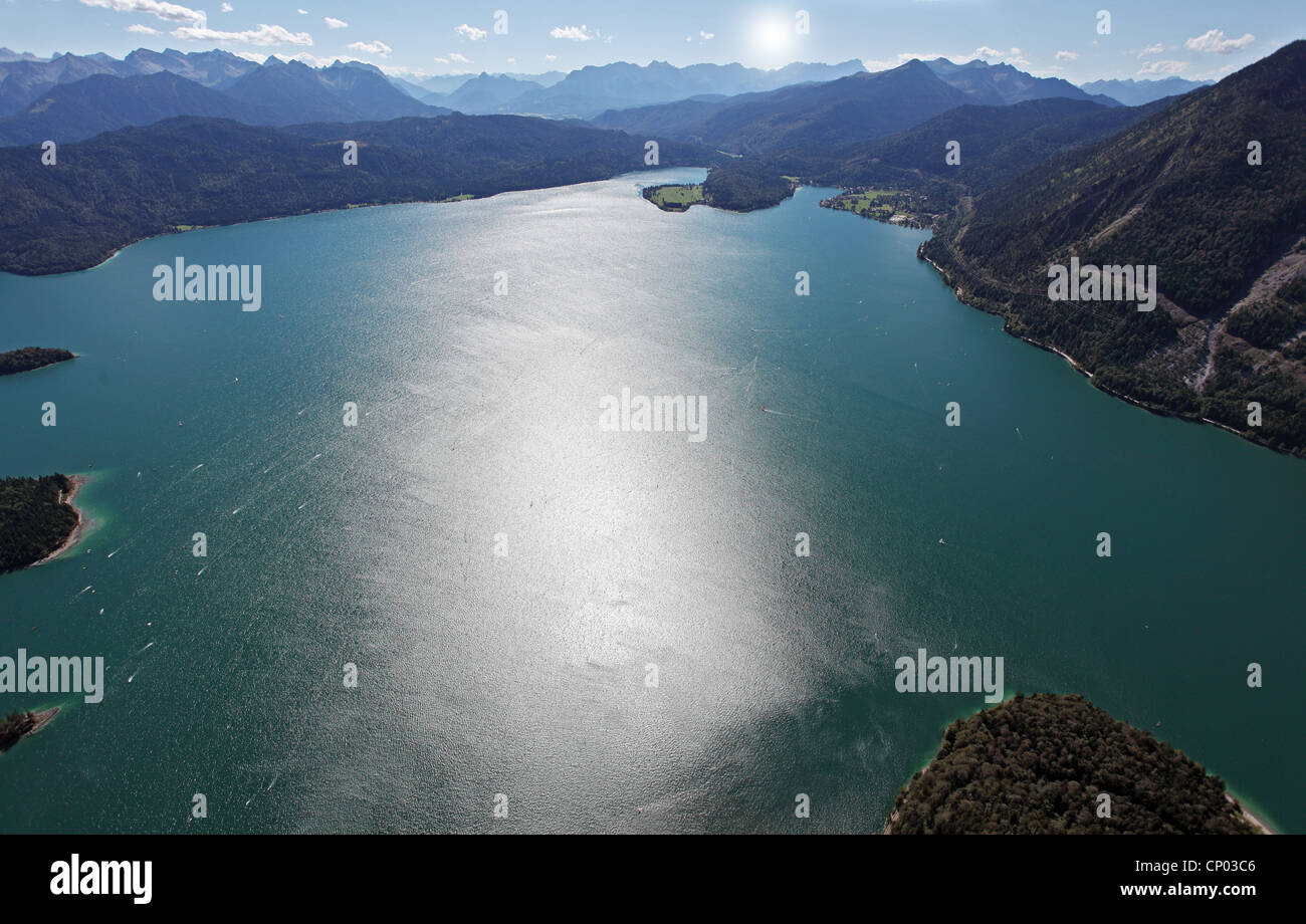 Il Lago Walchensee, vista verso sud-ovest, in Germania, in Baviera Foto Stock
