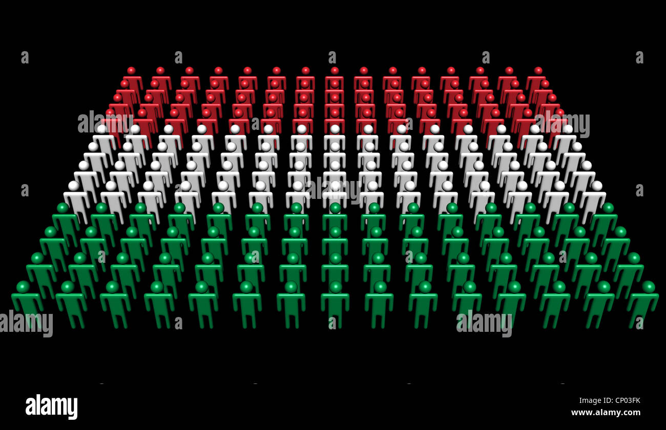 Astratti persone nei colori della bandiera ungherese illustrazione Foto Stock